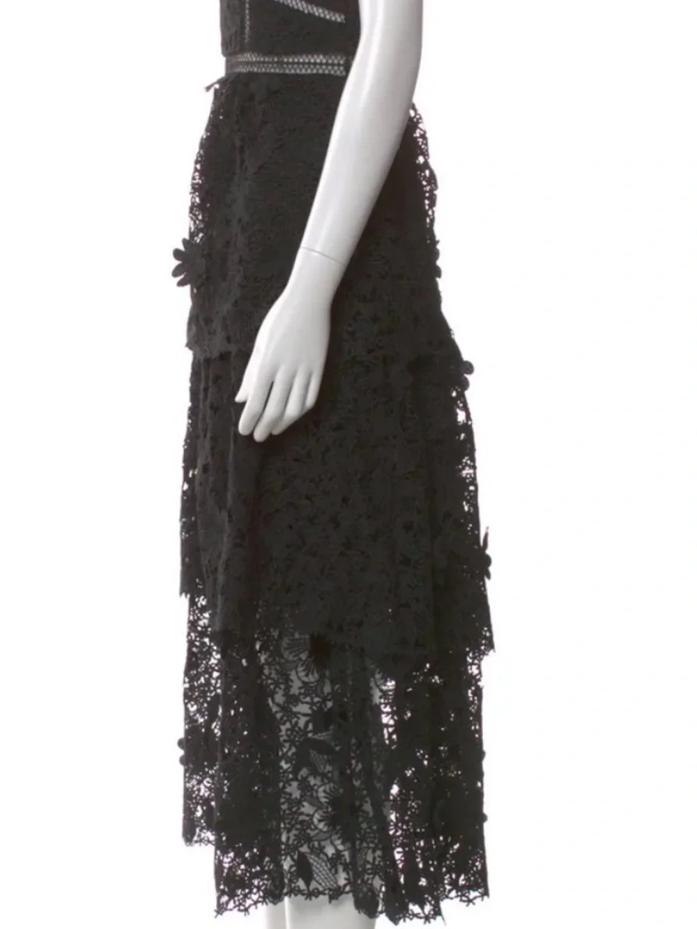 Self-Portrait Black Floral Lace Tiered Midi Dress - Picture 4 of 5